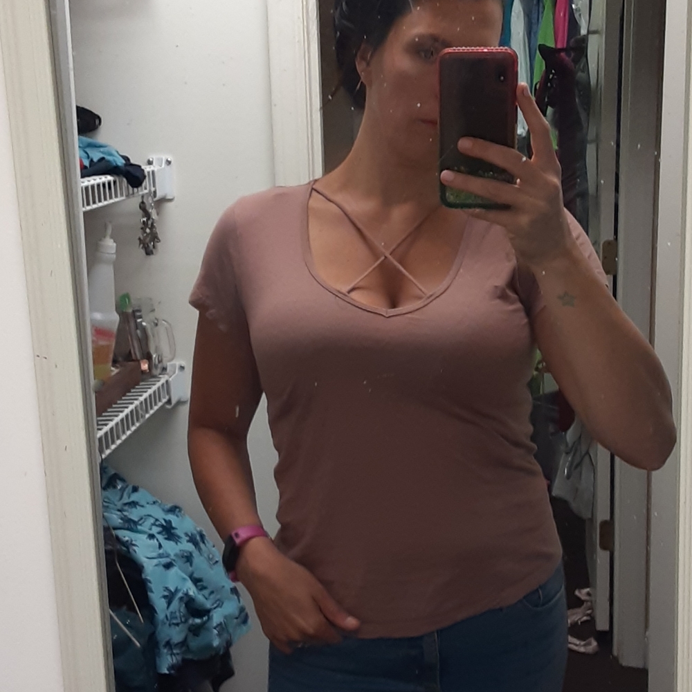 tshirt cross cross front rose tan color